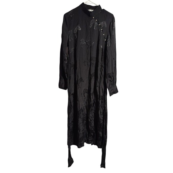 ZARA Black Zebra Print Diamonte Button Thigh Split Midi Dress Size L NWT - Picture 2 of 16